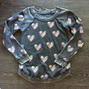 Chaser Neon Rainbow Hearts Gray Sweatshirt  XS
